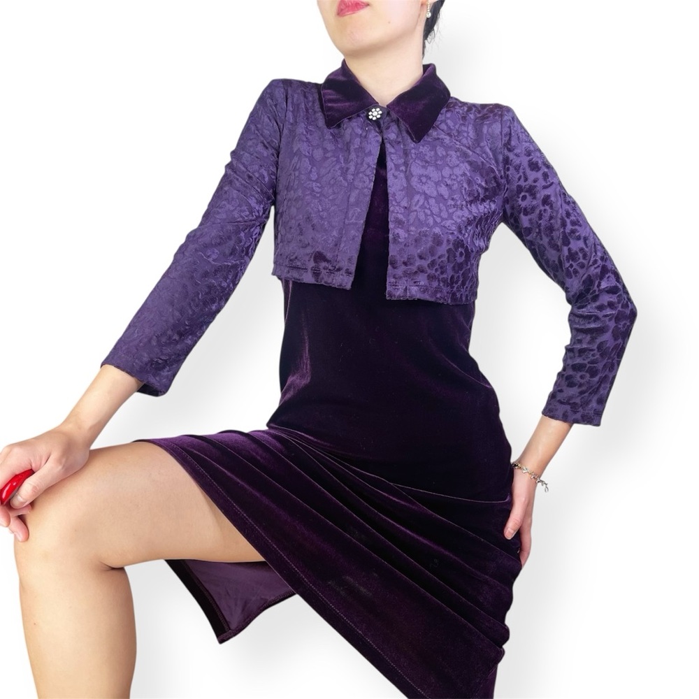 Vtg AMY BYER California Whimsigoth Plum Purple Velvet Dress Fits S